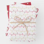 シックな赤と金ゴールドメリークリスマスライト&スターズ ラッピングペーパーシート (インサイチュ)