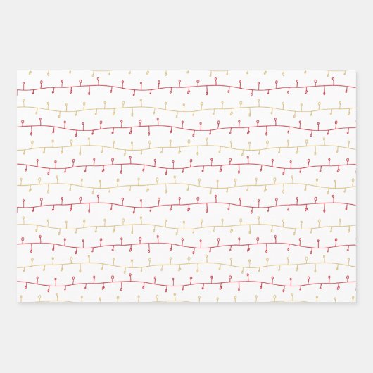 シックな赤と金ゴールドメリークリスマスライト&スターズ ラッピングペーパーシート (正面)