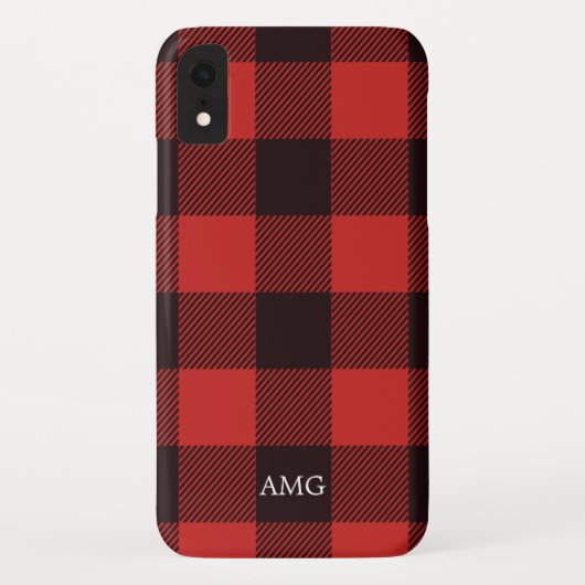 シックな赤と黒のフランネルモノグラムプレイド Case-Mate iPhoneケース (裏面)