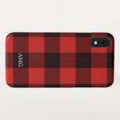 シックな赤と黒のフランネルモノグラムプレイド Case-Mate iPhoneケース (裏面(横))