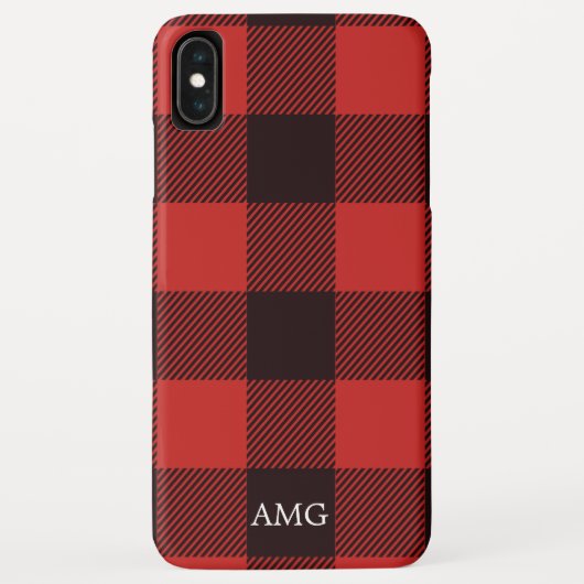 シックな赤と黒のフランネルモノグラムプレイド Case-Mate iPhoneケース (裏面)