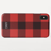 シックな赤と黒のフランネルモノグラムプレイド Case-Mate iPhoneケース (裏面(横))