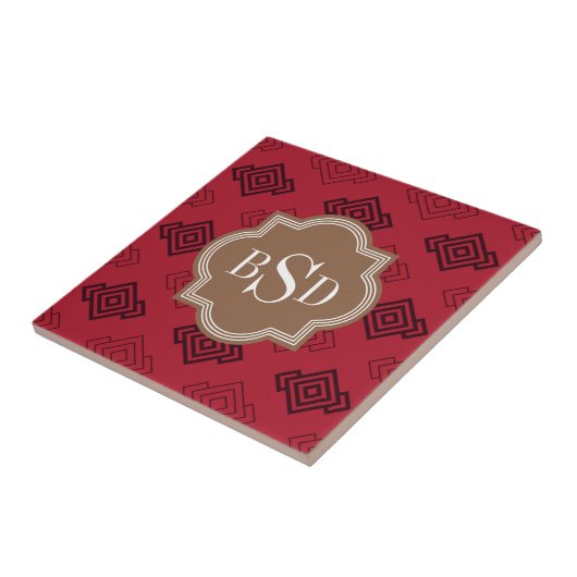 シックな赤の抽象芸術の幾何学的なパターン タイル (側面)