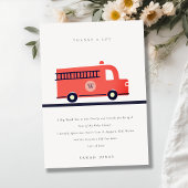 シックな赤の海軍の消防車エンジン赤ちゃんシャワー サンキューカード