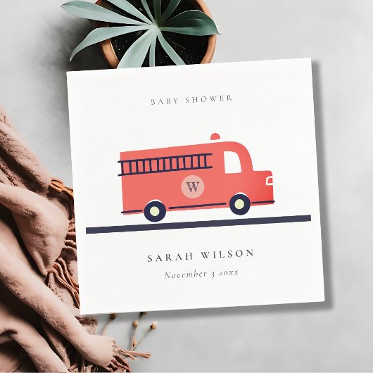 シックな赤の海軍の消防車エンジン赤ちゃんシャワー スタンダードカクテルナプキン