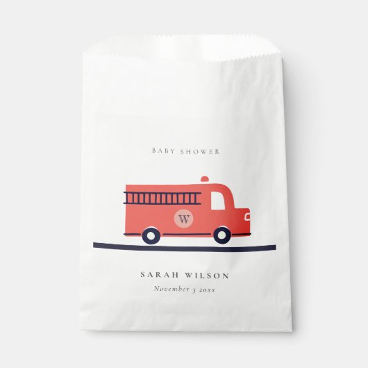 シックな赤の海軍の消防車エンジン赤ちゃんシャワー フェイバーバッグ (正面)