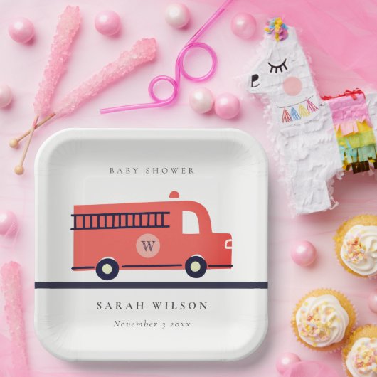 シックな赤の海軍の消防車エンジン赤ちゃんシャワー ペーパープレート (パーティー)