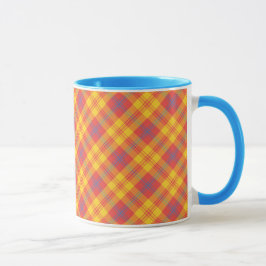 シックな赤の黄色と青の格子状コーヒーマグ マグカップ