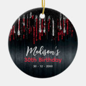 シックな赤の黒いグリッターは任意の年齢の誕生日を乾燥 セラミックオーナメント (正面)