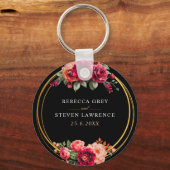 シックな赤の黒いフローラ結婚ズ キーホルダー (正面)