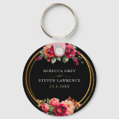 シックな赤の黒いフローラ結婚ズ キーホルダー (裏面)