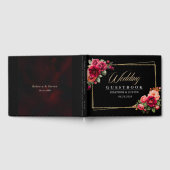 シックな赤の黒いフローラ結婚ズ ゲストブック (全面)