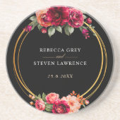 シックな赤の黒いフローラ結婚ズ コースター (正面)