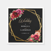 シックな赤の黒いフローラ結婚ズ スタンダードカクテルナプキン (正面)