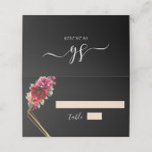 シックな赤の黒いフローラ結婚ズ プレイスカード (外部開封)