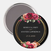 シックな赤の黒いフローラ結婚ズ マグネット (正面/裏面)