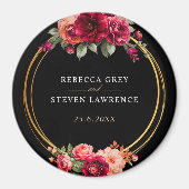 シックな赤の黒いフローラ結婚ズ マグネット (正面)