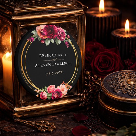 シックな赤の黒いフローラ結婚ズ マグネット