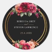 シックな赤の黒いフローラ結婚ズ ラウンドシール (正面)