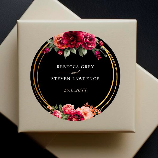 シックな赤の黒いフローラ結婚ズ ラウンドシール