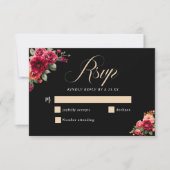 シックな赤の黒いフローラ結婚ズ 出欠カード (正面)