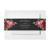 シックな赤の黒いフローラ結婚ズ 招待状ベリーバンド (正面例)