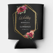 シックな赤の黒いフローラ結婚ズ 缶クーラー (正面)