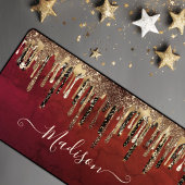 シックな赤の黒と金ゴールドグリッタードリップモノグラム デスクマット