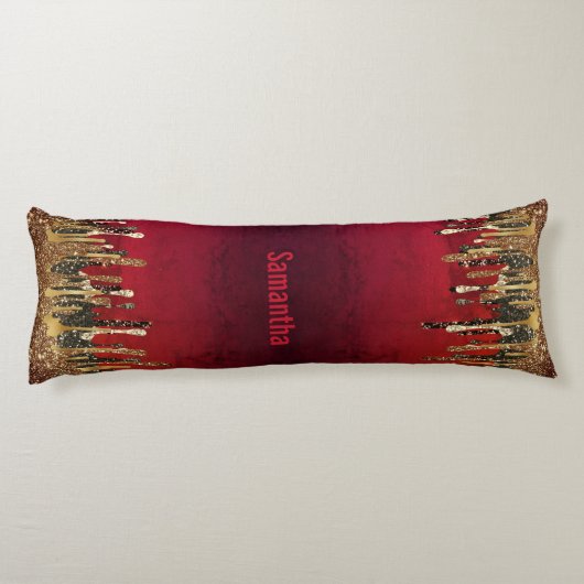 シックな赤の黒と金ゴールドグリッタードリップモノグラム ボディピロー (裏面)