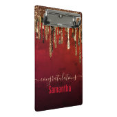 シックな赤の黒と金ゴールドグリッタードリップモノグラムcli ミニクリップボード (アングル)