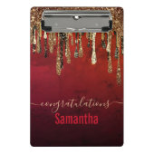 シックな赤の黒と金ゴールドグリッタードリップモノグラムcli ミニクリップボード (正面)