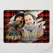 シックな赤の黒のイエローホワイトプレイドパターン金ゴールド 箔シーズンカード (正面)