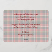 シックな赤の黒のイエローホワイトプレイドパターン金ゴールド 箔シーズンカード (裏面)