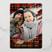 シックな赤の黒のイエローホワイトプレイドパターン金ゴールド 箔シーズンカード (正面)