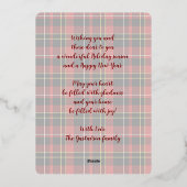 シックな赤の黒のイエローホワイトプレイドパターン金ゴールド 箔シーズンカード (裏面)