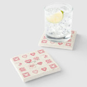 シックな赤クリームバレンタイン結婚ラブ ストーンコースター (横)