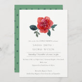 シックな赤グリーンバラフローラカップルのシャワー招待状 サンキューカード (正面/裏面)