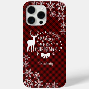 シックな赤バッファローメリークリスマスモノグラム iPhone 15 PRO MAXケース
