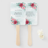 シックな赤ピンクの牡丹のセージの葉結婚の感謝 ハンドファン (正面&裏面)