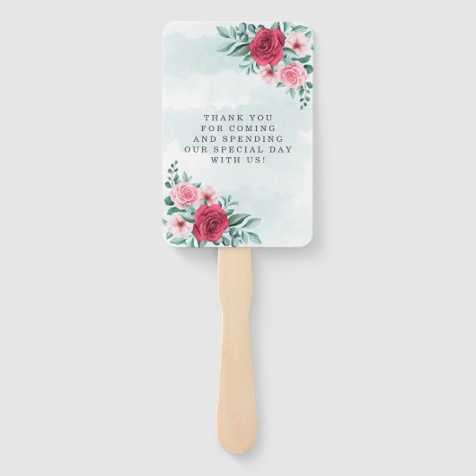 シックな赤ピンクの牡丹のセージの葉結婚の感謝 ハンドファン (裏面)