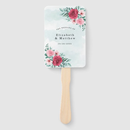 シックな赤ピンクの牡丹のセージの葉結婚の感謝 ハンドファン (正面)