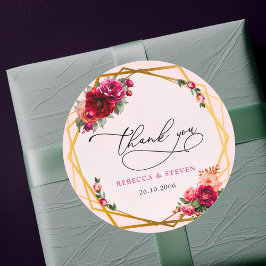 シックな赤ピンクフェイクのフローラ結婚の感謝してい金ゴールド ラウンドシール