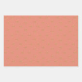 シックな赤ピーチサーモン |金ゴールド雪の星クリスマス ラッピングペーパーシート (正面)