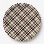シックな赤ベージュブラックスクウェアタータンチェック格子模様 ペーパープレート (正面)