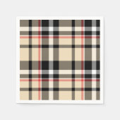 シックな赤ベージュ白黒格子模様ストライプ模様 スタンダードカクテルナプキン (正面)