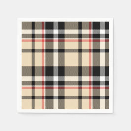 シックな赤ベージュ白黒格子模様ストライプ模様 スタンダードカクテルナプキン