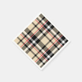 シックな赤ベージュ白黒格子模様ストライプ模様 スタンダードカクテルナプキン (角)
