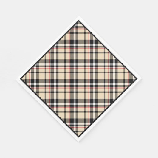 シックな赤ベージュ白黒格子模様ストライプ模様 スタンダードランチョンナプキン (角)