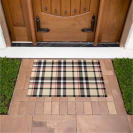 シックな赤ベージュ白黒格子模様ストライプ模様 ドアマット