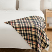 シックな赤ベージュ白黒格子模様ストライプ模様 フリースブランケット